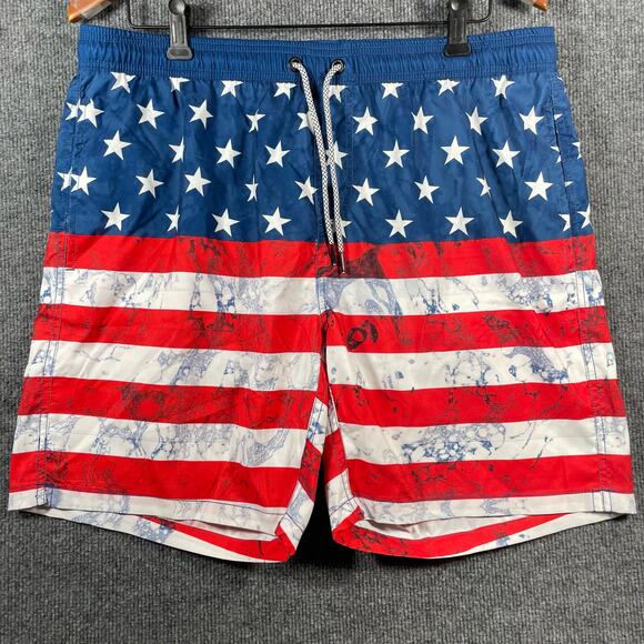 NWT Maamgic Swim Shorts Men's XL American Flag Print Lined Drawstring Swimwear - Picture 1 of 9